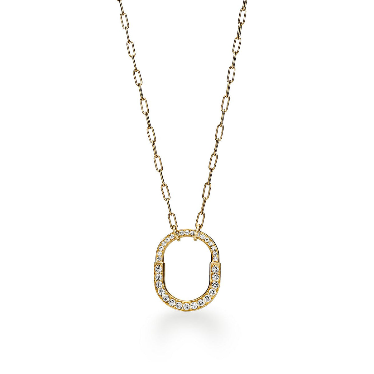 Tiffany Lock Pendant Pave Diamonds 18K Gold Necklace