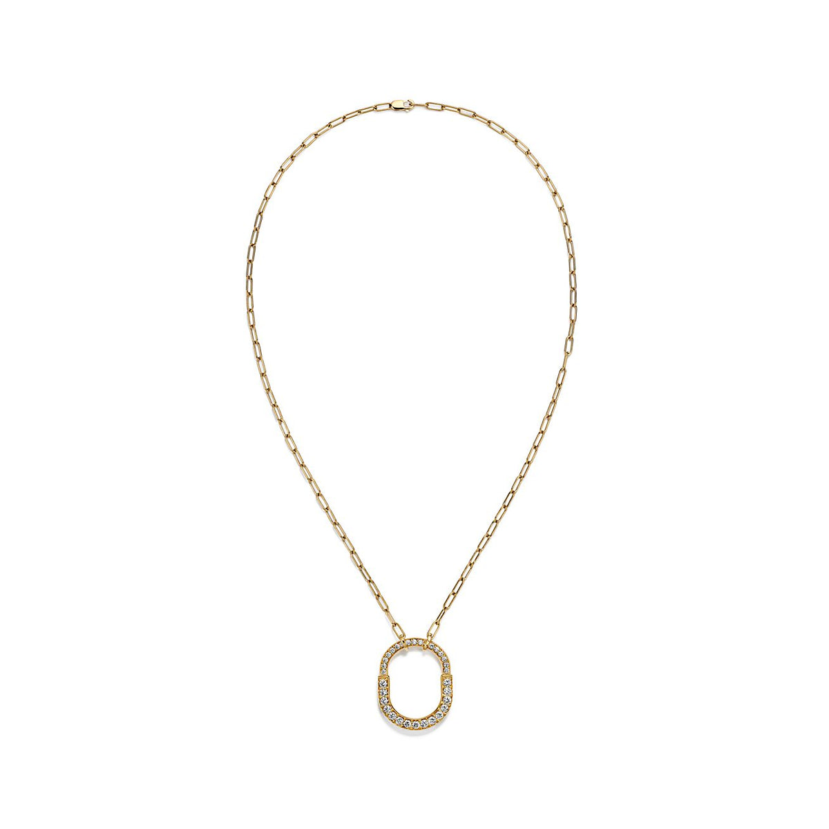 Tiffany Lock Pendant Pave Diamonds 18K Gold Necklace