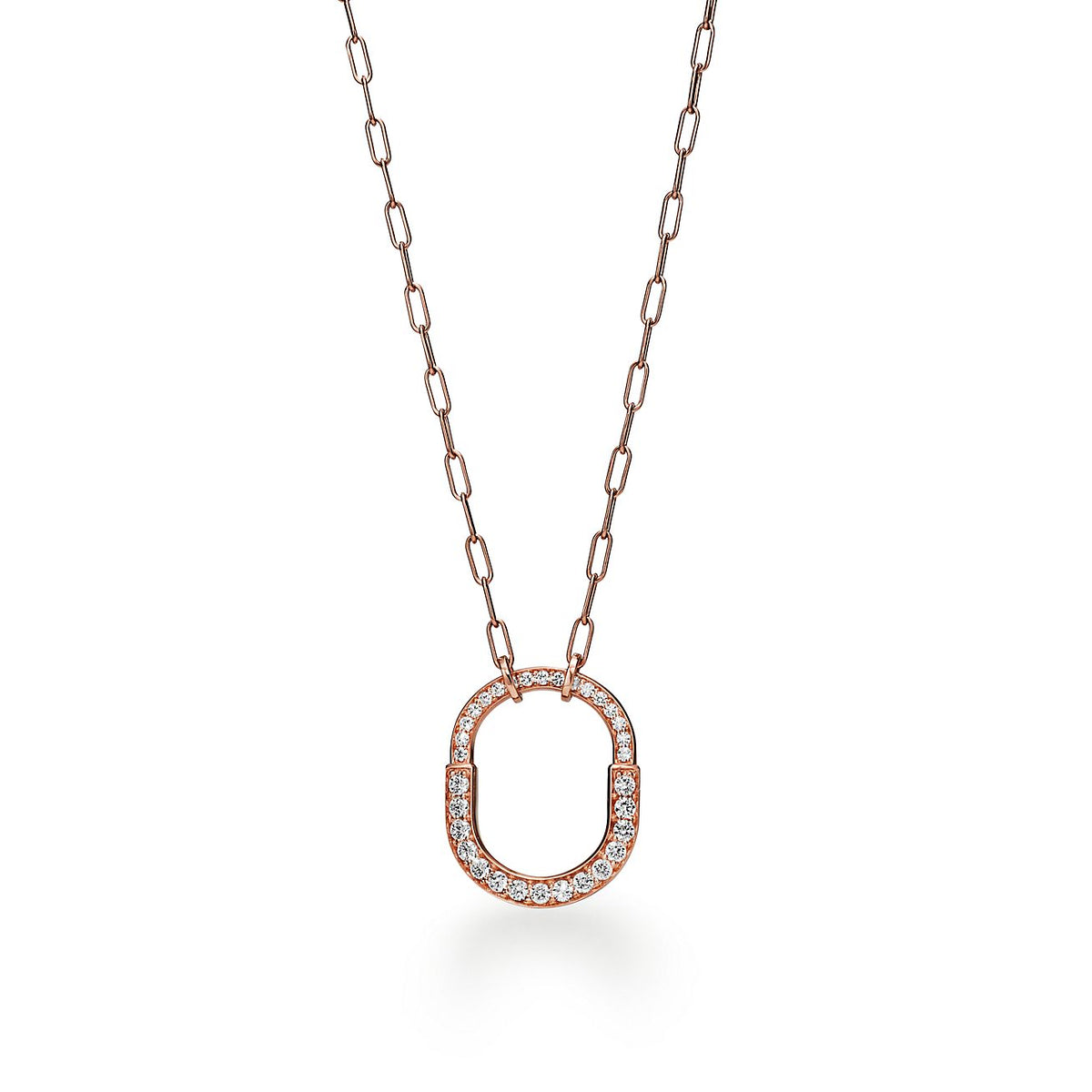 Tiffany Lock Pendant Pave Diamonds 18K Gold Necklace