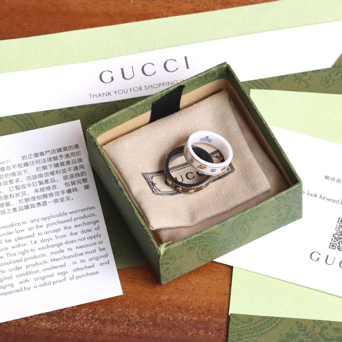 Gucci Double Icon With Gemstones White Zirconia 18K Gold Ring