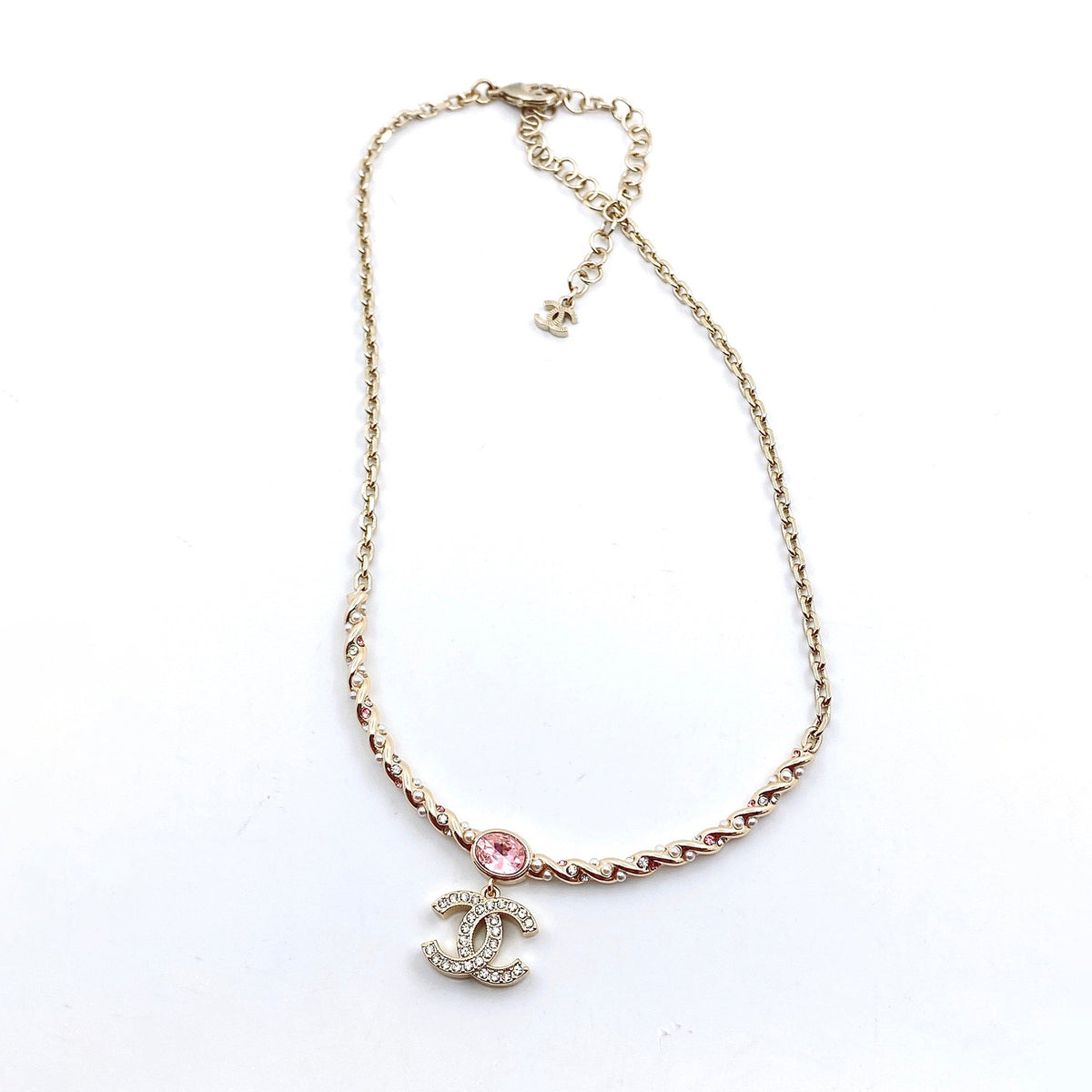 Chanel Pink Crystal 18K Gold Necklace
