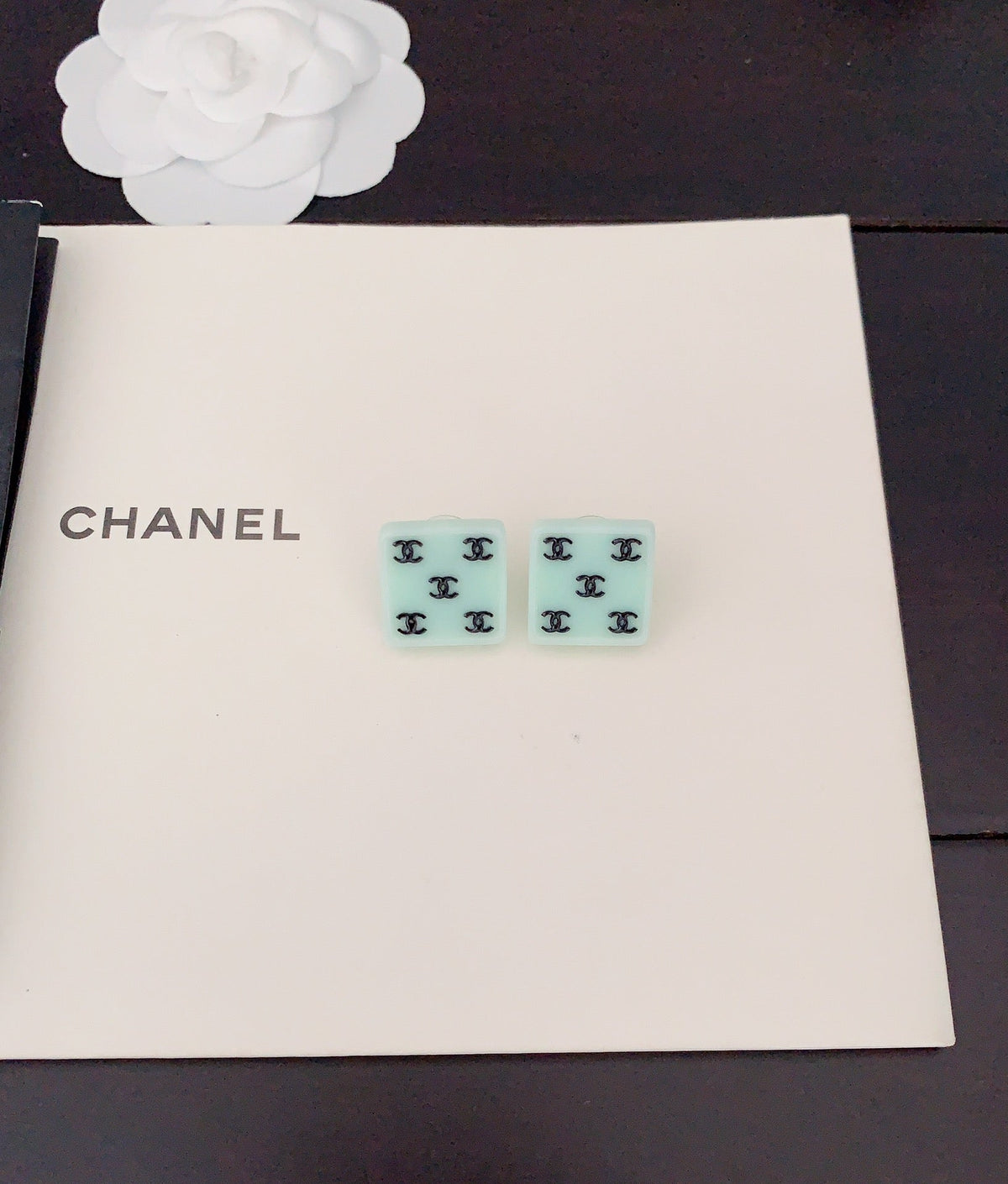Chanel Green Resin 18K Gold Earrings