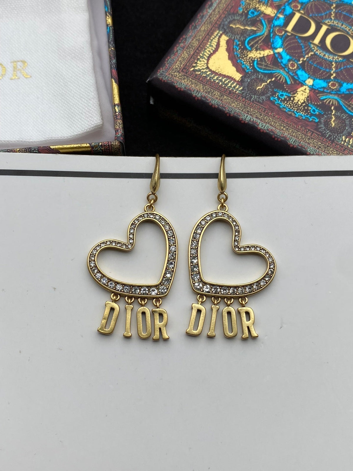 Dior Heart Crystal 18K Gold Earrings