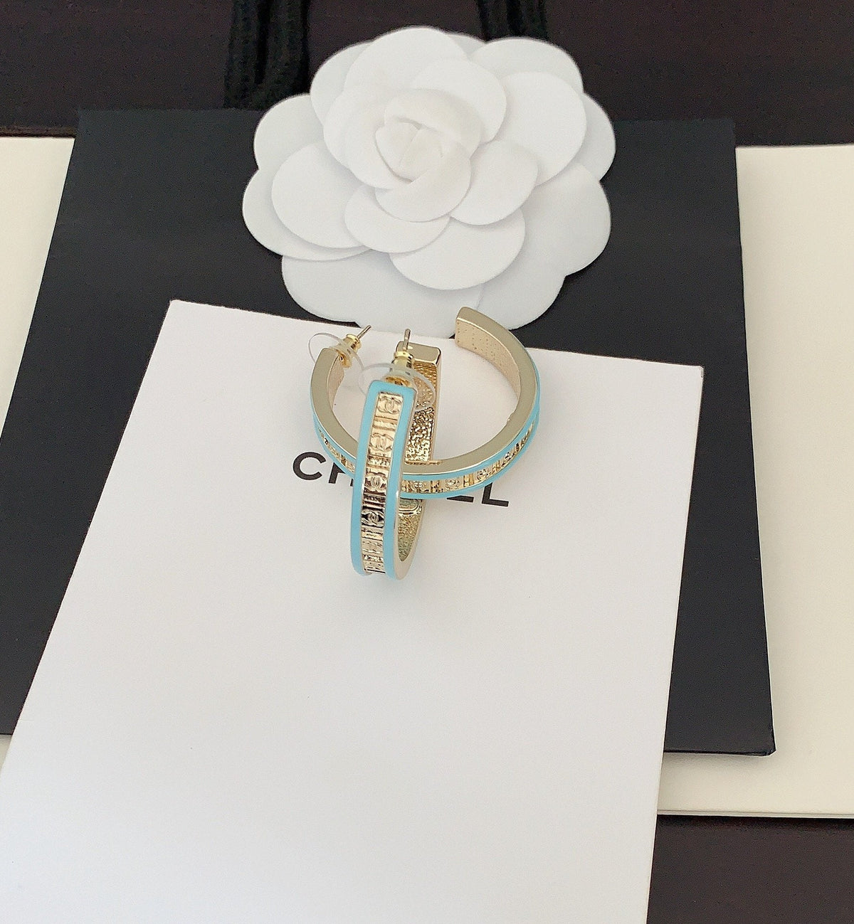 Chanel Blue Resin 18K Gold Earrings