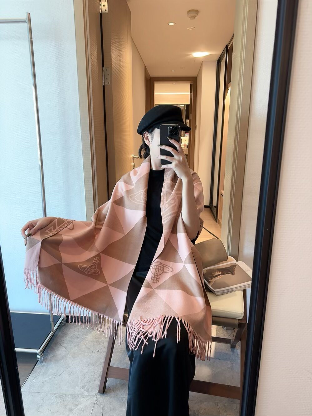 Vivienne Westwood Geometric Orb Fringe Scarf — model