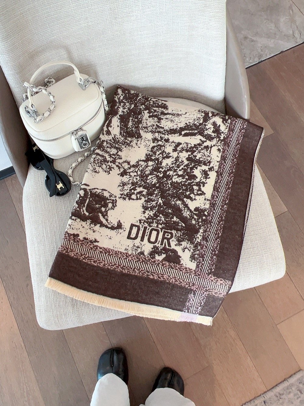 Dior Toile Pattern Fringe Scarf — front