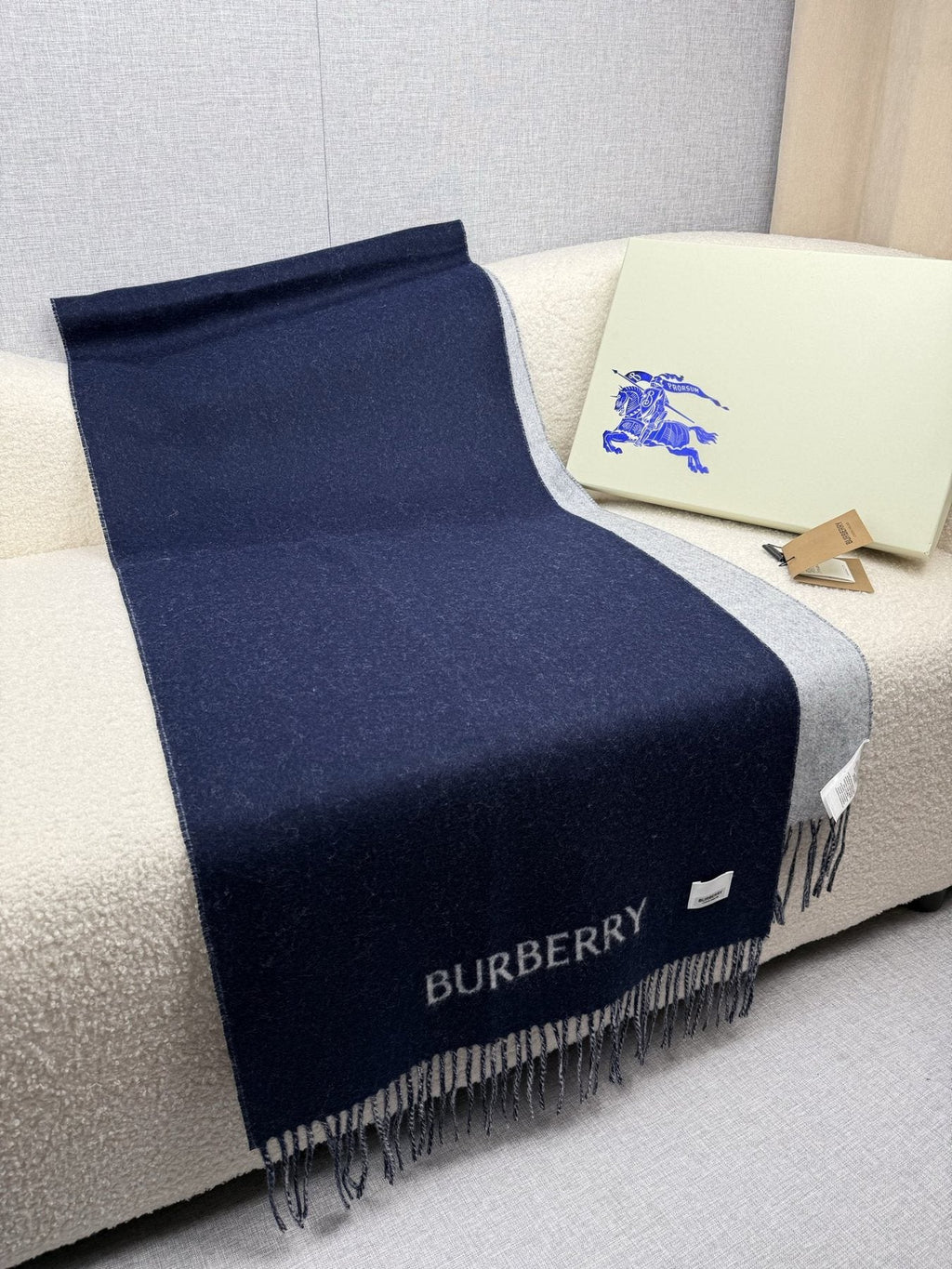 Burberry Reversible Fringed Equestrian Scarf — front