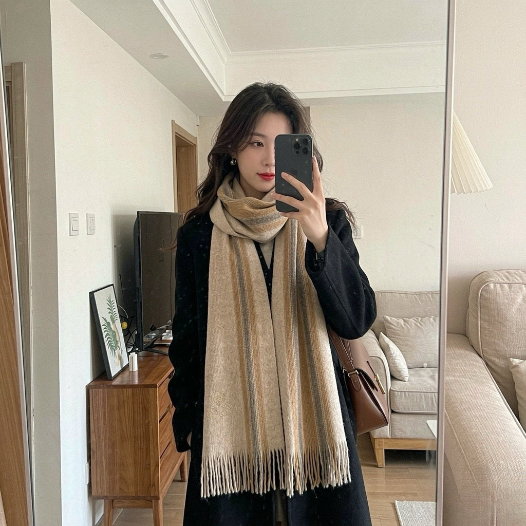 Loro Piana Striped Fringed Scarf — model